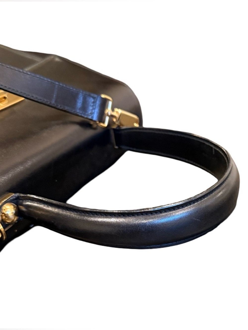 Salvatore Ferragamo Vintage Gancini Top Handle Bag Black Leather Gold Hardware - Picture 13 of 14